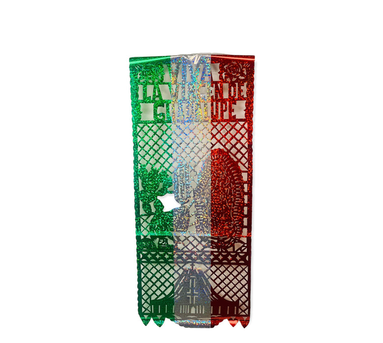 Tri Color Plastic Metallic Mexican Viva La Virgin De Guadalupe Decoration, Decoracion De Virgin De Guadalupe, Our Virgin De Guadalupe Banner