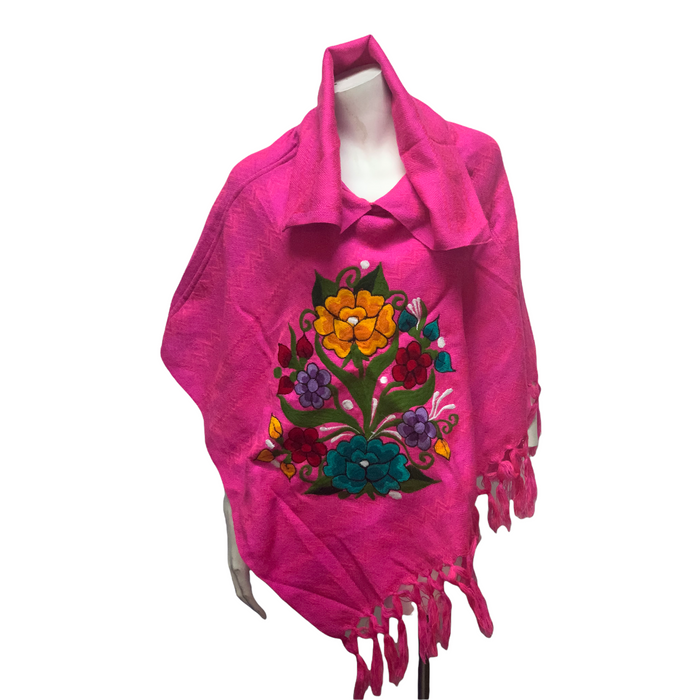 Traditional Mexican Handmade Floral Embroidered Shawl
