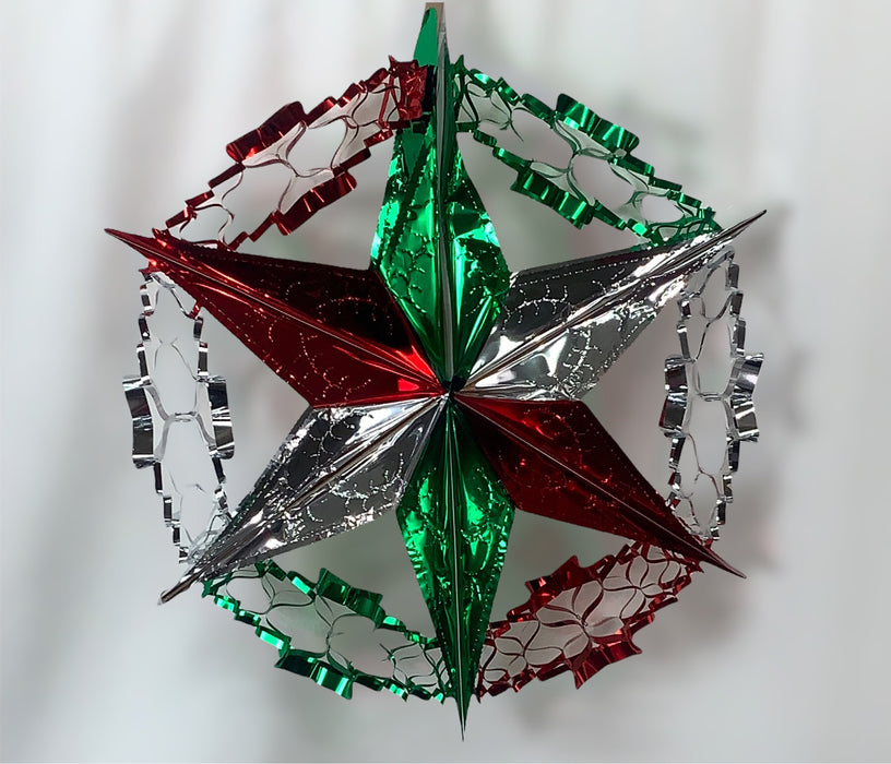 Plastic Metallic Tri Color Star Decoration/ Mexican Tri Color Star/ Decoracion De Navidad