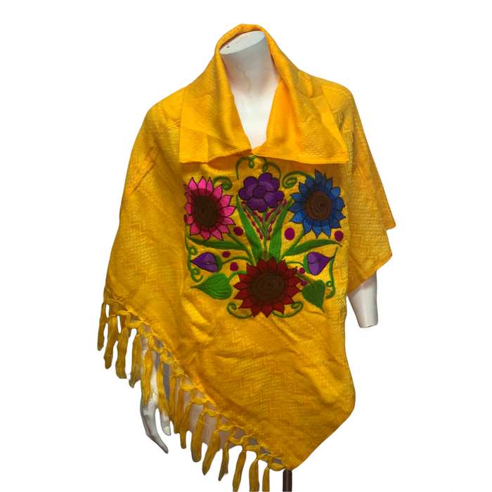 Traditional Mexican Handmade Floral Embroidered Shawl