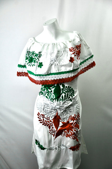 White Multicolored Embroidered Handmade Authentic Mexican Dress