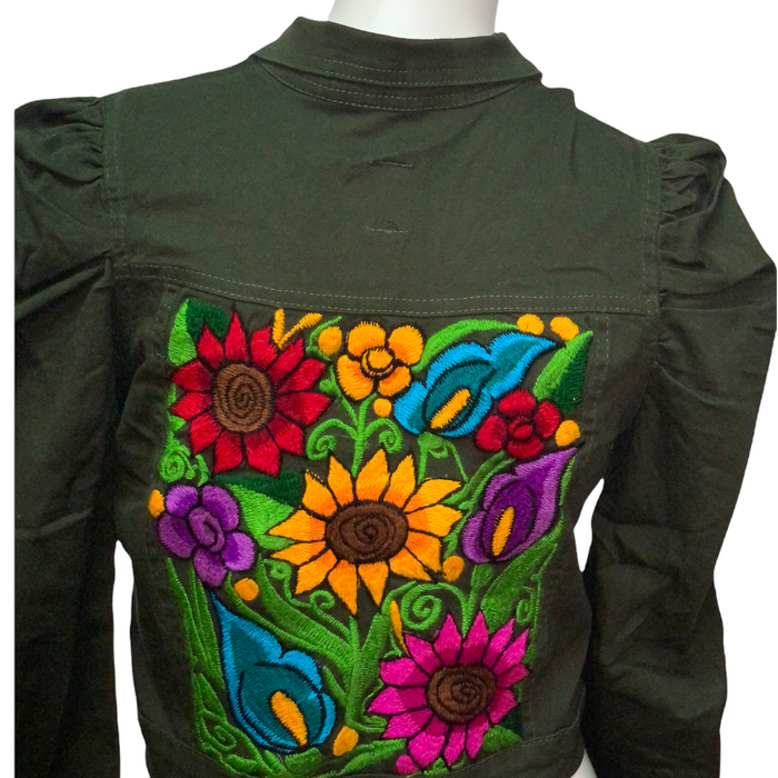 Mexican ArtisanalEmbroidered Floral Cropped Jacket Handmade