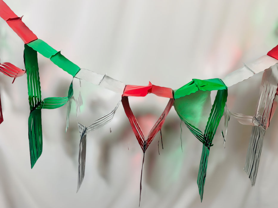 Hanging Metallic Tri Color Banner With Streamers/ Christmas Decorations/ Mexican Decorations