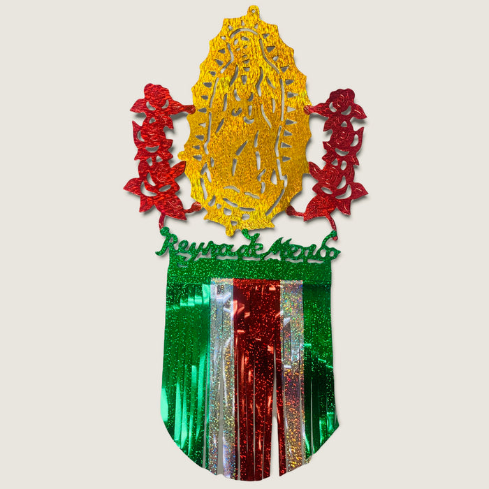 Reyna De Mexico Streamer Decoration/ Virgin De Guadalupe Deco/ Metallic Tri Color Hanging Decoration