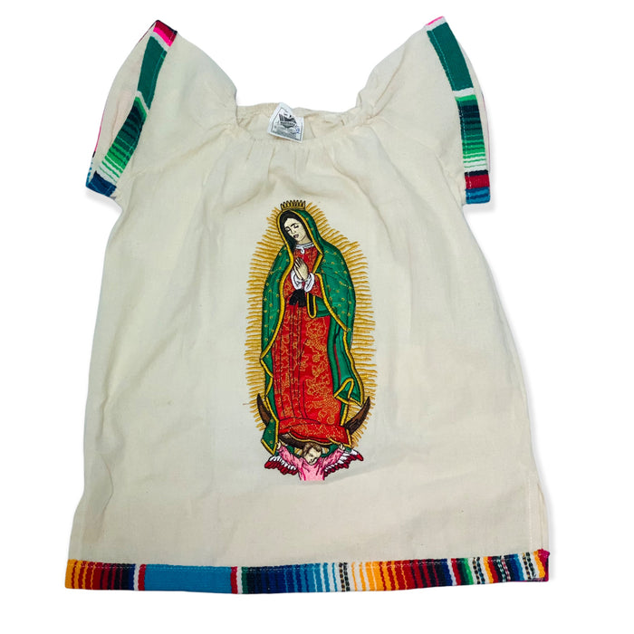 Vestido Virgin De Guadalupe Serape Border-Mexican White Dress Our Virgin Mary,Girls, Toddlers,Baby