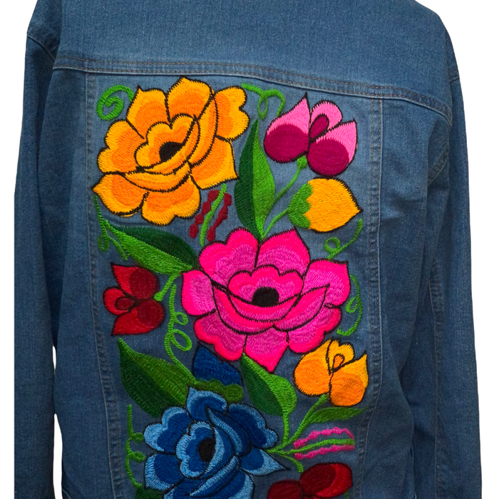 Mexican Handmade Embroidered Colorful Denim Jean Jacket